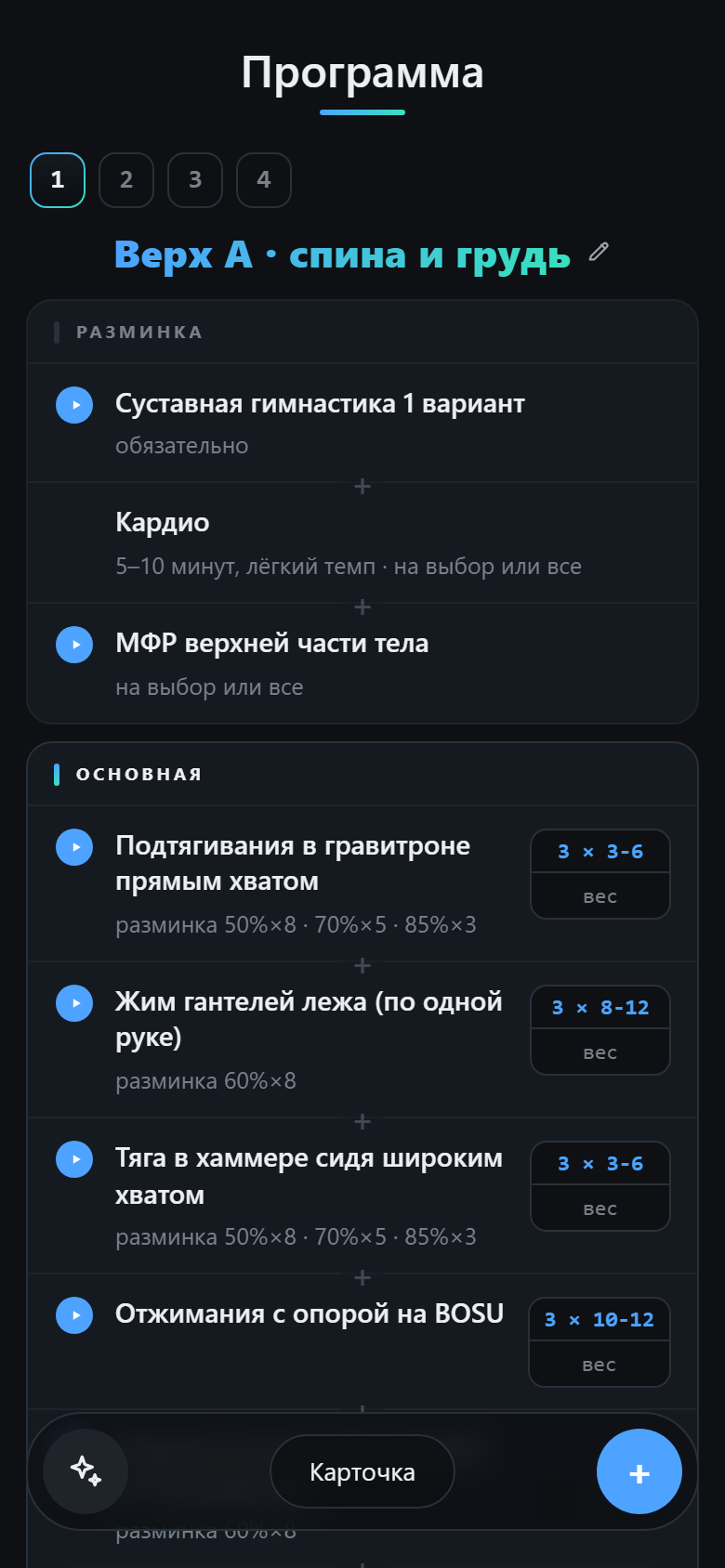Программа тренировки